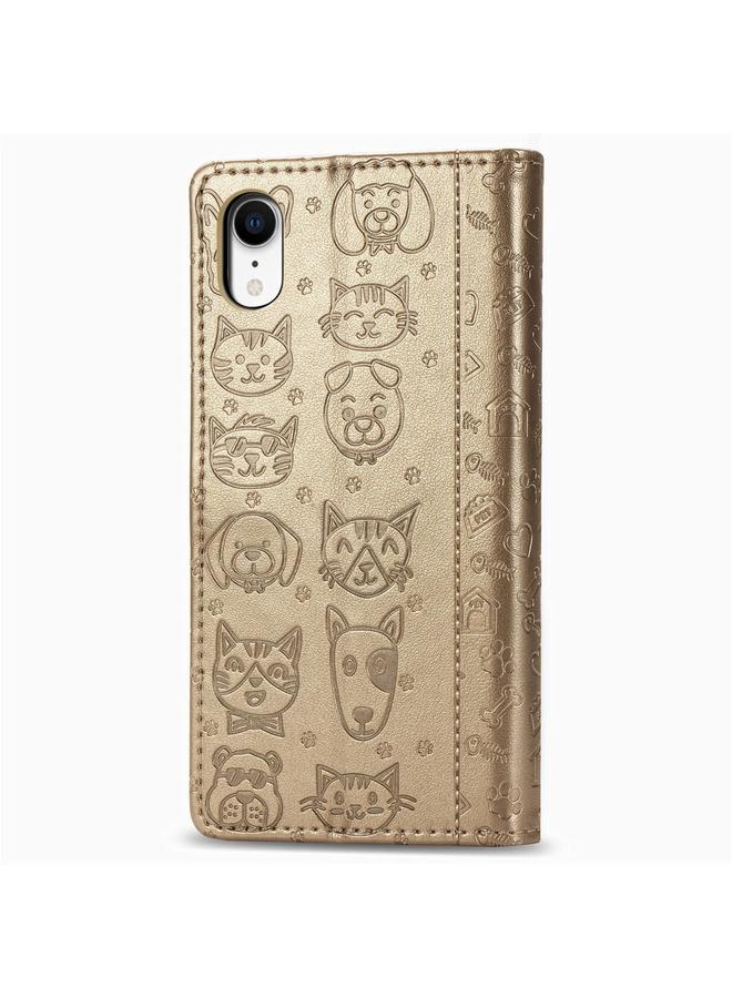 S-TOP Case For iPhone XR Cute Cat and Dog Embossed Horizontal Flip PU Leather Case with Holder / Card Slot / Wallet / Lanyard - Image 3