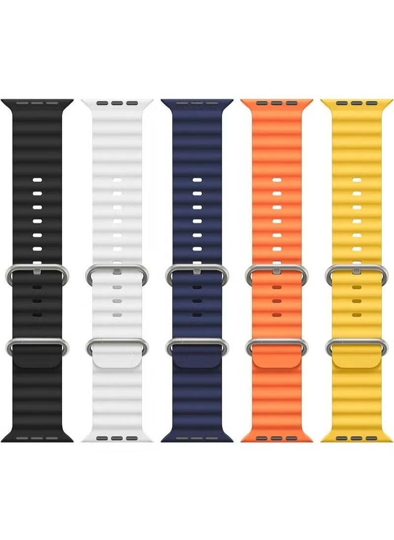 Coconut - 5 Pack Ocean Band Compatible with Apple Watch Ultra Band 49mm 45mm 44mm 42mm Men Women, Soft Silicone Sport Band Replacement Strap for Apple Watch Ultra iWatch Series 8 7 SE 6 5 4 3 2 1 - Image 1