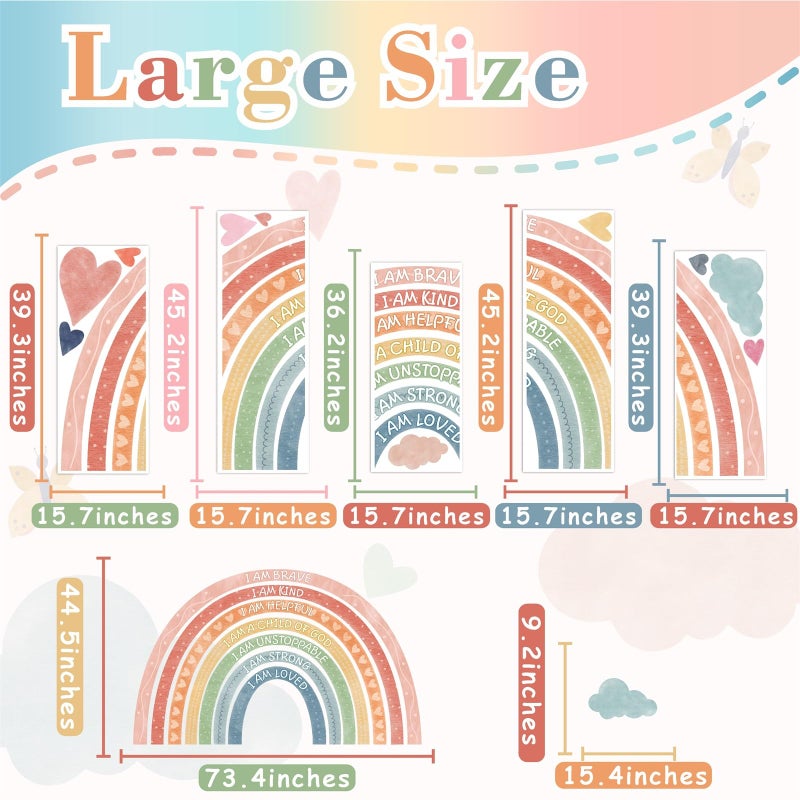 HATARU Large Rainbow Wall Stickers Kids Inspirational Wall Decal Peel and Stick Boho Rainbow Walls Decals for Baby Girls Bedroom Pastel I Am Motivational Art Mural for Nursery Playroom Decor 44.5"x73.4" - Image 4