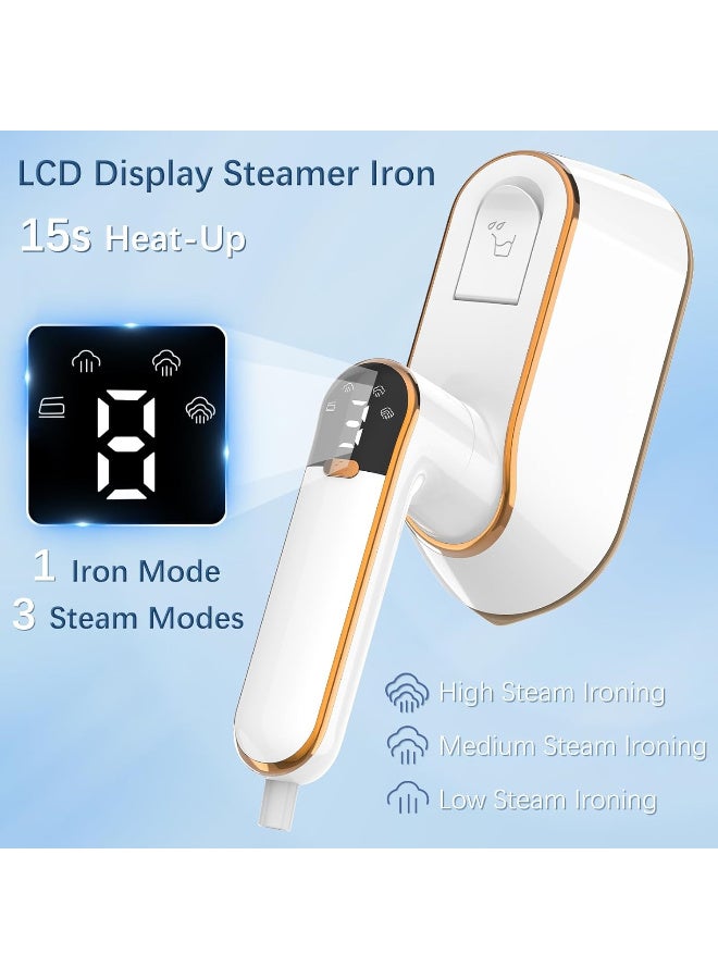 TFiOXL Travel Steamer for Clothes, Portable Travel Iron, 2 in 1 LCD Screen Hand Held Steamer for Clothes, 15S Fast Heat-up, 3 Steam Levels Output, 1300W Garment Steamer and Mini Iron for Travel & Home - Image 2