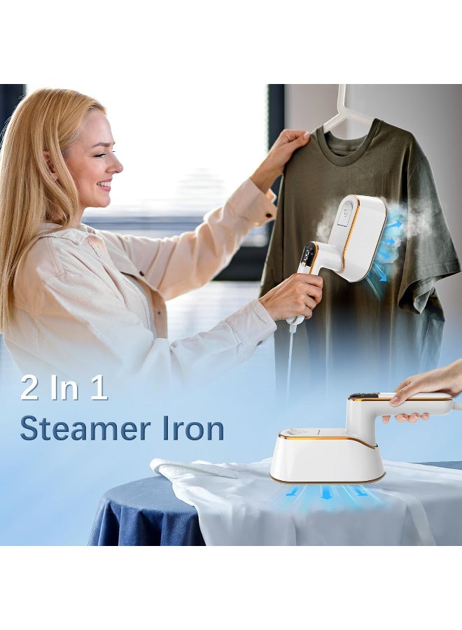 TFiOXL Travel Steamer for Clothes, Portable Travel Iron, 2 in 1 LCD Screen Hand Held Steamer for Clothes, 15S Fast Heat-up, 3 Steam Levels Output, 1300W Garment Steamer and Mini Iron for Travel & Home - Image 3
