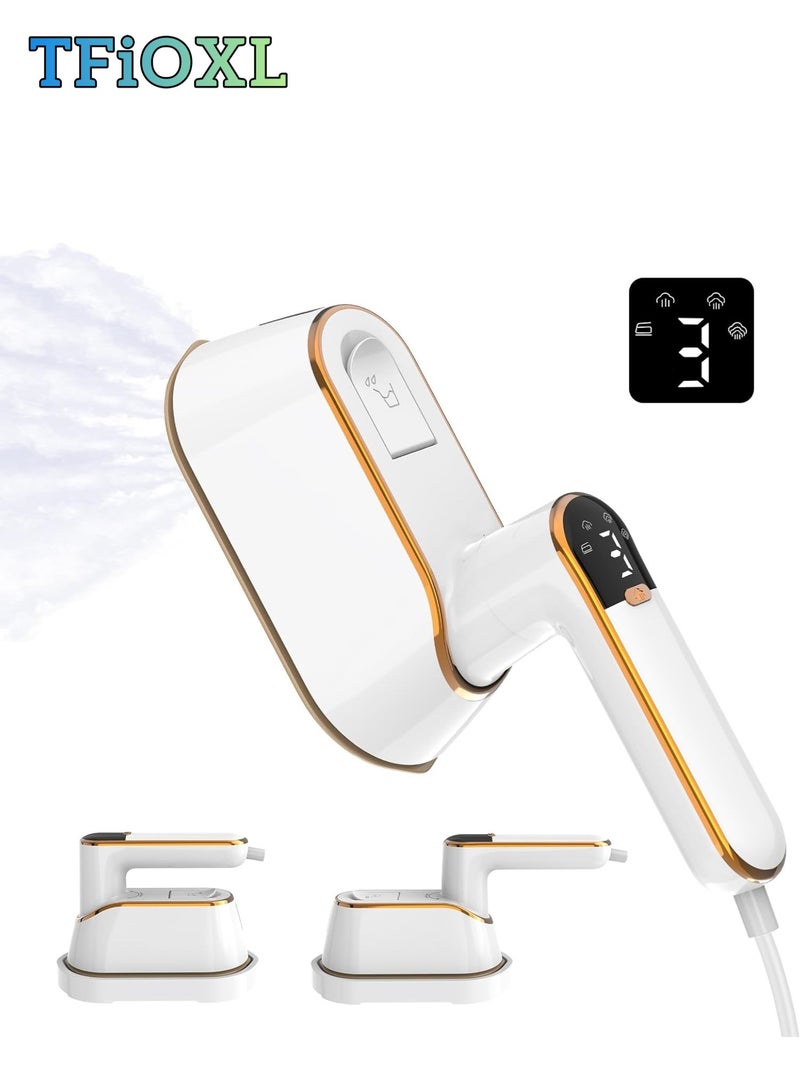 TFiOXL Travel Steamer for Clothes, Portable Travel Iron, 2 in 1 LCD Screen Hand Held Steamer for Clothes, 15S Fast Heat-up, 3 Steam Levels Output, 1300W Garment Steamer and Mini Iron for Travel & Home - Image 1