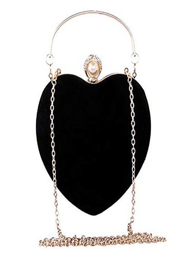 AISI Heart Shape Clutch Bag Diamond & Pearl Messenger Shoulder Handbag Wedding Purse Black One Size - Image 4