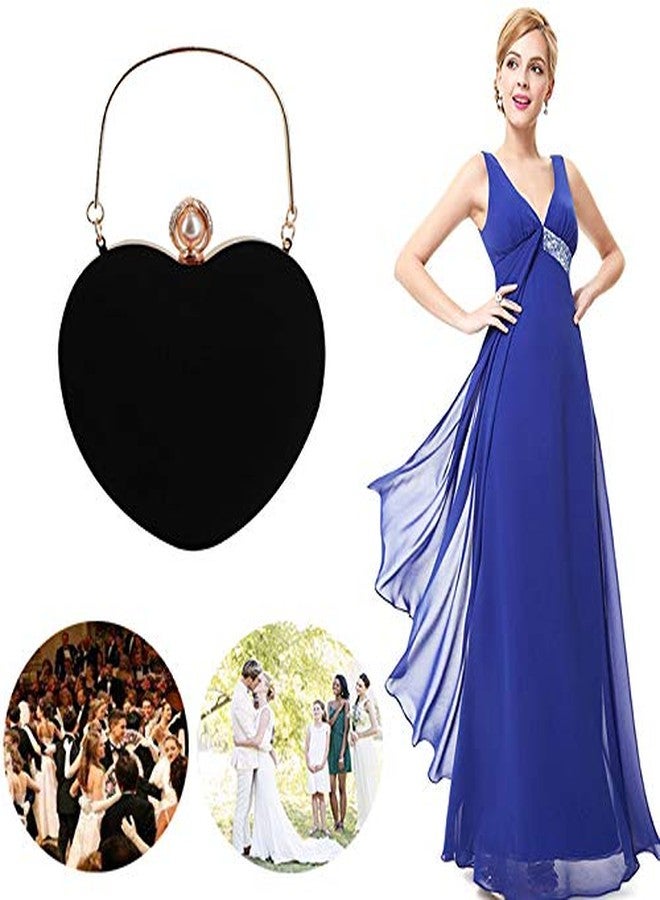 AISI Heart Shape Clutch Bag Diamond & Pearl Messenger Shoulder Handbag Wedding Purse Black One Size - Image 2