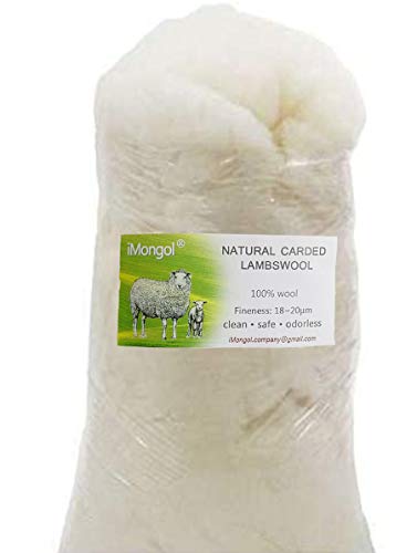 iMongol- Carded Lambs Wool Stuffing Batting for Needle Felting, Knitted Toys, Crafts, Bright Creations, Pillow Filler, Stuffed Animals, Cushions,Super Clean Fine, Natural White(1oz, Combed Wool) - Image 1