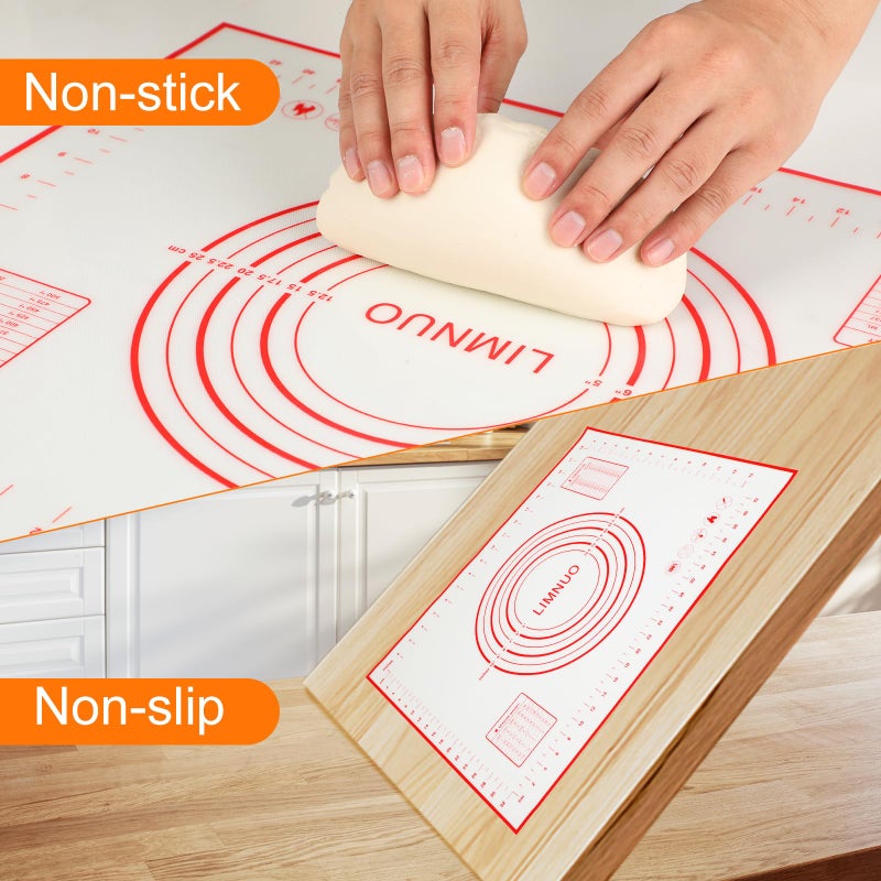 LIMNUO Silicone Baking Matï¼ŒNon Stick Rolling Dough with Measurements for Pie Pizza Cookies Fondant Makingï¼ŒExtra Thick Non Slip Silicone Pastry Mat - Image 3