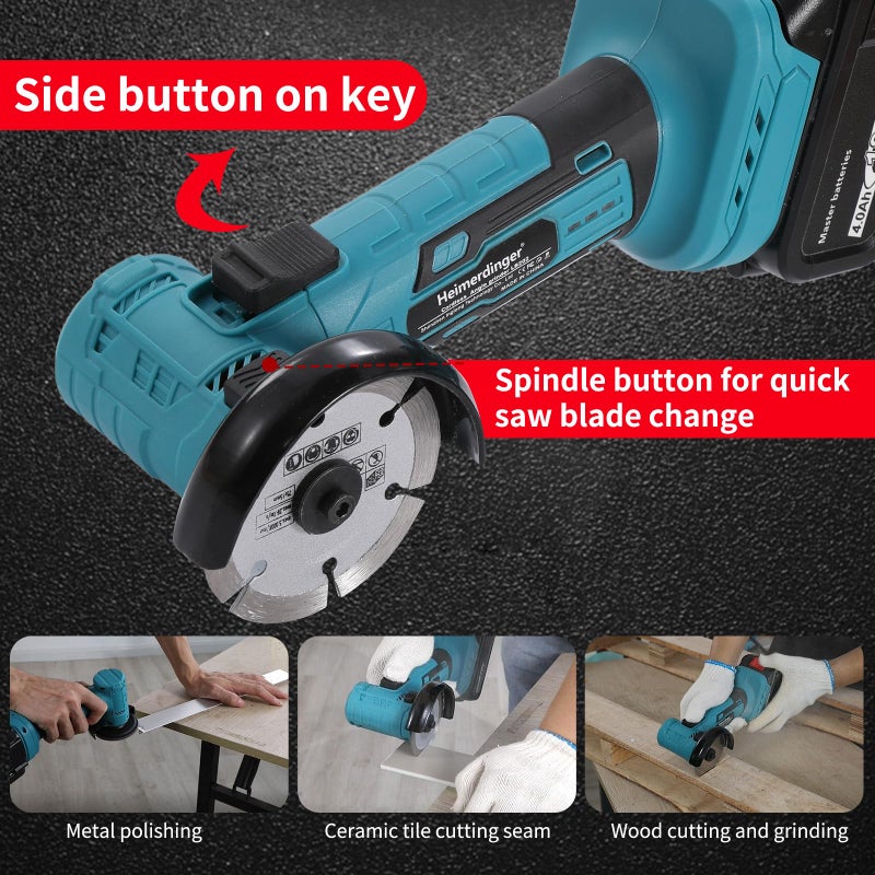 Heimerdinger Brushless Mini Angle Grinder Compatible with Makita 18V Battery(Not Included),Cordless Electric Grinding Tool,19500rpm Compact Power Handheld Cutter for Metal Grinding,Cutting - Image 4