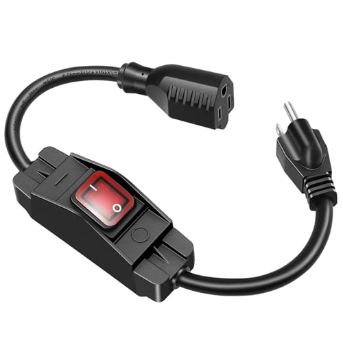 XINYIELE Outdoor Extension Cord with On/Off Waterproof Switch, 15A 125V Grounded 3-Prong Plug, Heavy Duty 1875W Short Outdoor Extension Cord for Lights,Black 14/3 SJTW Switch Cord,Outdoor Light Control(1.5FT - Image 1