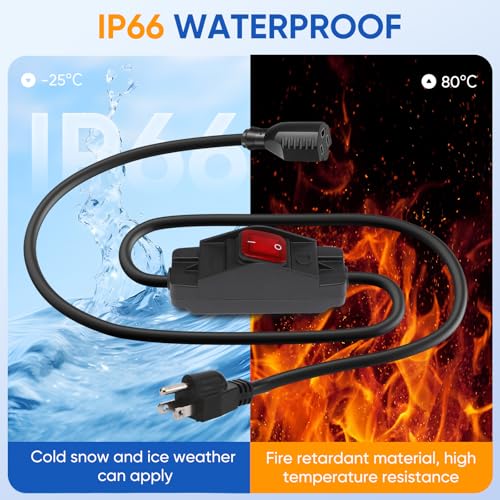 XINYIELE Outdoor Extension Cord with On/Off Waterproof Switch, 15A 125V Grounded 3-Prong Plug, Heavy Duty 1875W Short Outdoor Extension Cord for Lights,Black 14/3 SJTW Switch Cord,Outdoor Light Control(1.5FT - Image 4