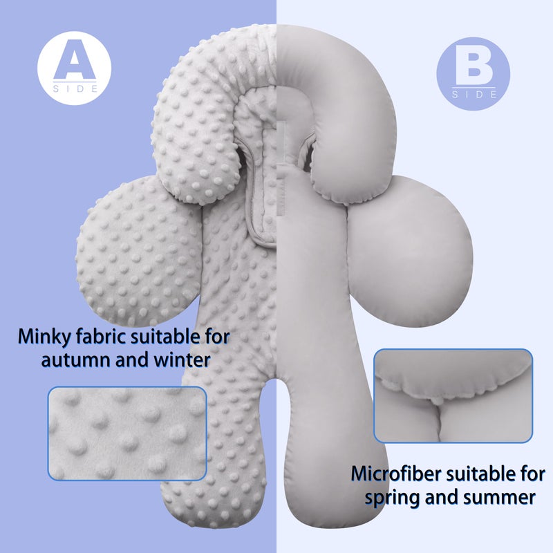 Pro Goleem Infant Car Seat Head Neck Body Support, Ultra-Soft Minky and Microfiber Newborn Car Seat Insert, Perfect for Car Seat, Stroller, 2-in-1 Reversible, for Boys and Girls, Gray - Image 5