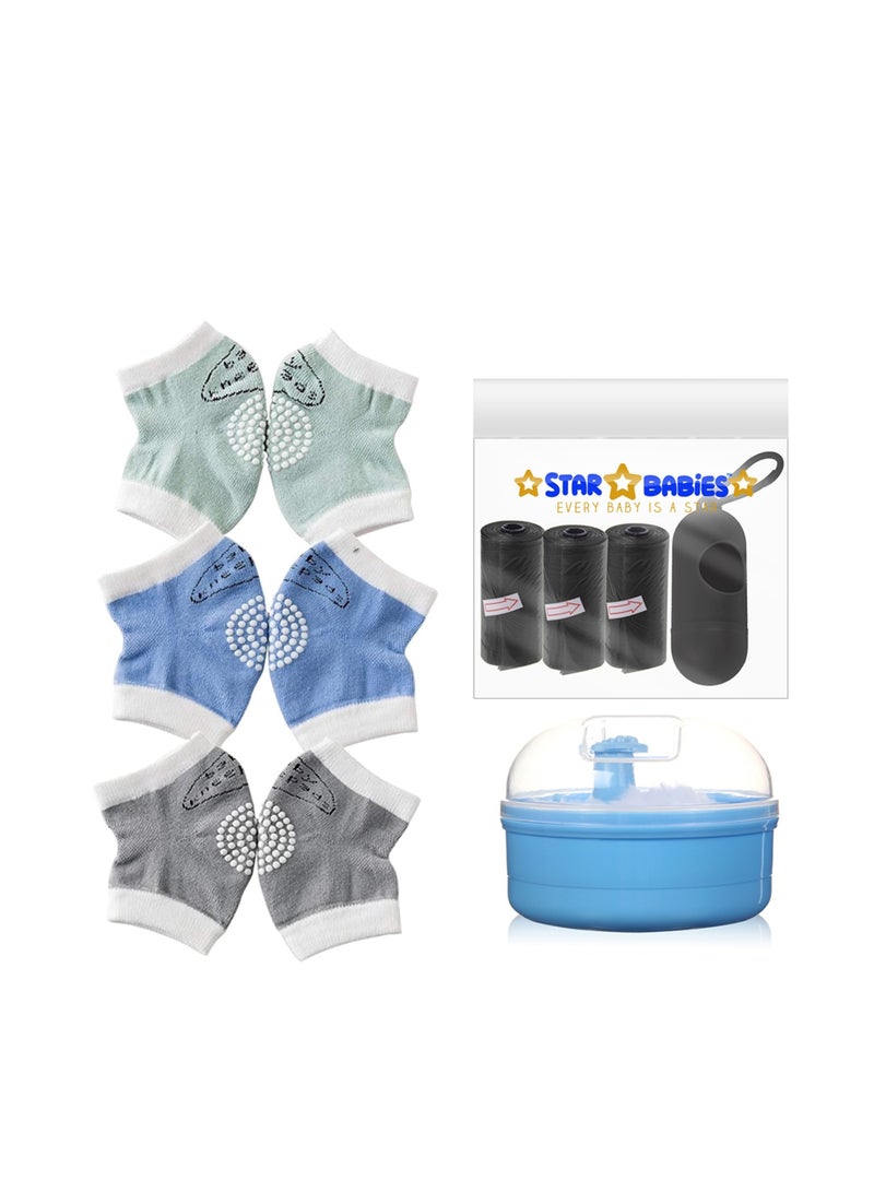 STAR BABiES Star Babies Pack of 3 (Scented Bag 3pcs w/dispenser, Powder Puff Blue, Baby Knee Pad 3pair)  - Image 1