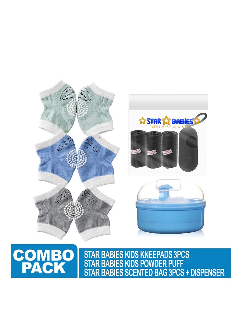 STAR BABiES Star Babies Pack of 3 (Scented Bag 3pcs w/dispenser, Powder Puff Blue, Baby Knee Pad 3pair)  - Image 2