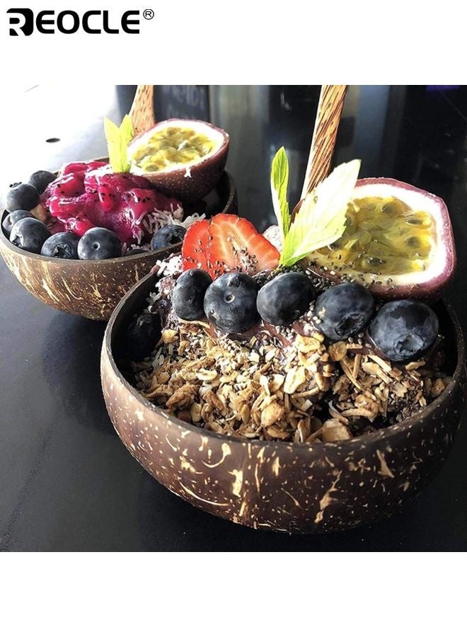 REOCLE 2 Natural Coconut Bowls and Spoons Set Eco Friendly Sustainable Acai Smoothie Bowl Noodle Ramen Bowls Lightweight Durable and Easy Clean for Healthy Eating and Home Dining - Image 4