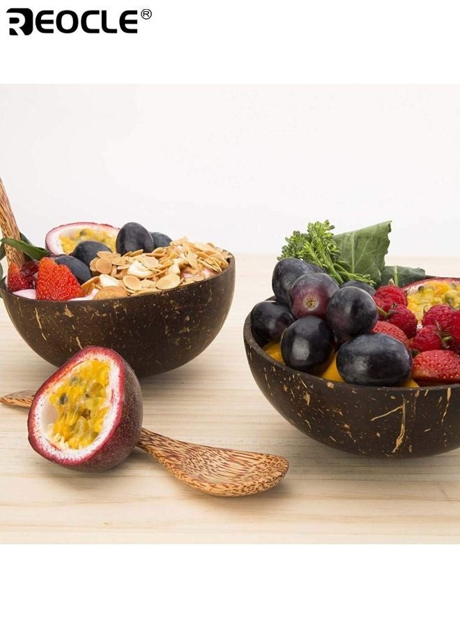 REOCLE 2 Natural Coconut Bowls and Spoons Set Eco Friendly Sustainable Acai Smoothie Bowl Noodle Ramen Bowls Lightweight Durable and Easy Clean for Healthy Eating and Home Dining - Image 5