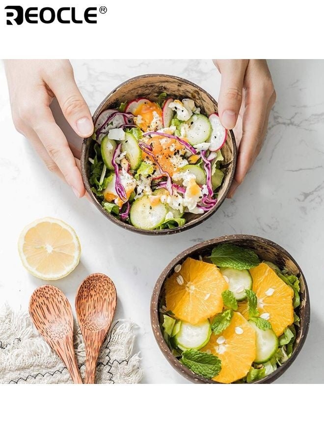 REOCLE 2 Natural Coconut Bowls and Spoons Set Eco Friendly Sustainable Acai Smoothie Bowl Noodle Ramen Bowls Lightweight Durable and Easy Clean for Healthy Eating and Home Dining - Image 3