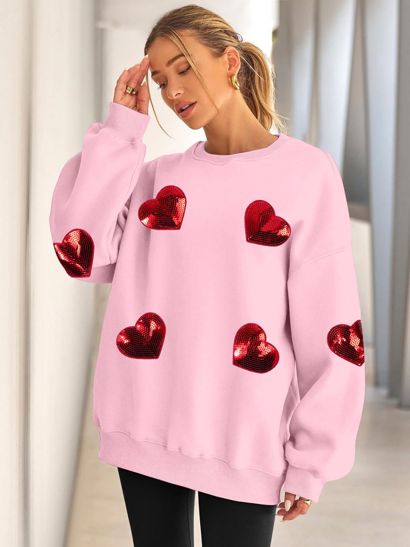 MAXIMGR Valentines Sweatshirt Women Teacher Valentine Shirts sequin Love Heart Graphic Tee Valentine's Day Gift Pullover - Image 4