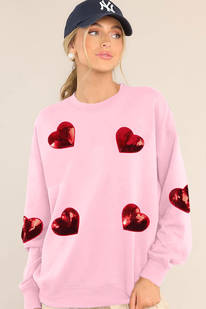 MAXIMGR Valentines Sweatshirt Women Teacher Valentine Shirts sequin Love Heart Graphic Tee Valentine's Day Gift Pullover - Image 3