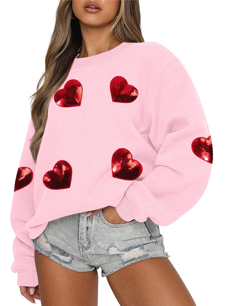 MAXIMGR Valentines Sweatshirt Women Teacher Valentine Shirts sequin Love Heart Graphic Tee Valentine's Day Gift Pullover - Image 1