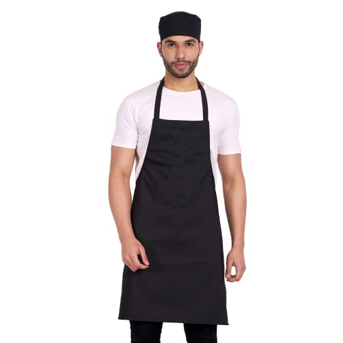 uniformer Black Chef Apron And Cap For Mens And Womens Suitable For Catering Colleges, Schools, Restaurants, Pubs, Cafes, Commercial, Kitchens, Hotels, Baking Party Etc. - Image 1