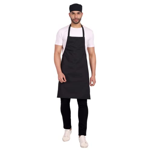 uniformer Black Chef Apron And Cap For Mens And Womens Suitable For Catering Colleges, Schools, Restaurants, Pubs, Cafes, Commercial, Kitchens, Hotels, Baking Party Etc. - Image 2