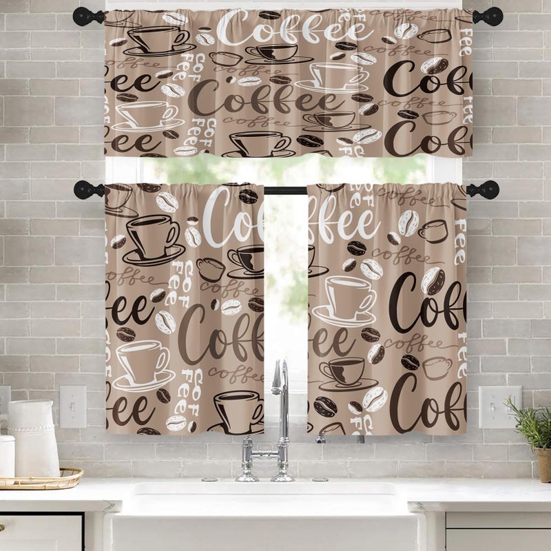 Tayney Coffee Kitchen Window Curtains Valance And Tier Set 36 Inch  Brown Farmhouse Rod Pocket Short Tier Curtain  Retro Vintage Small Cafe Drapes For Kitchen Decor - Image 1