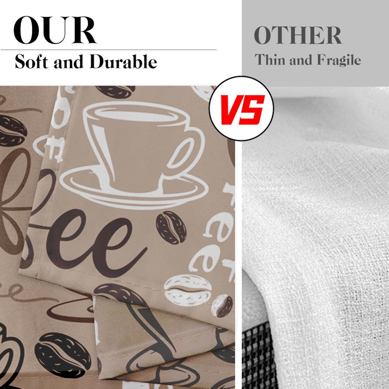 Tayney Coffee Kitchen Window Curtains Valance And Tier Set 36 Inch  Brown Farmhouse Rod Pocket Short Tier Curtain  Retro Vintage Small Cafe Drapes For Kitchen Decor - Image 5