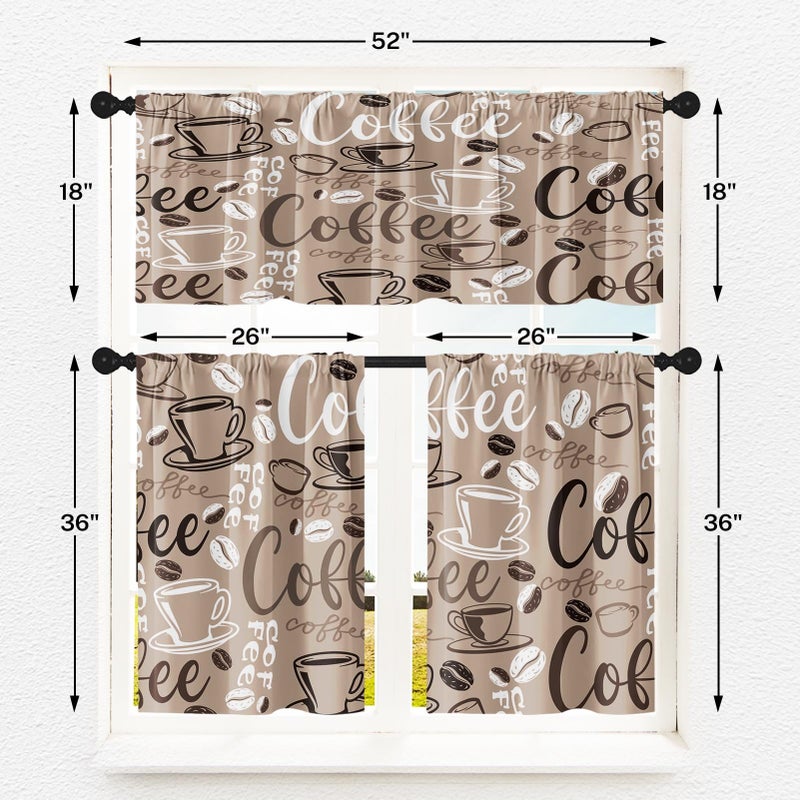 Tayney Coffee Kitchen Window Curtains Valance And Tier Set 36 Inch  Brown Farmhouse Rod Pocket Short Tier Curtain  Retro Vintage Small Cafe Drapes For Kitchen Decor - Image 4