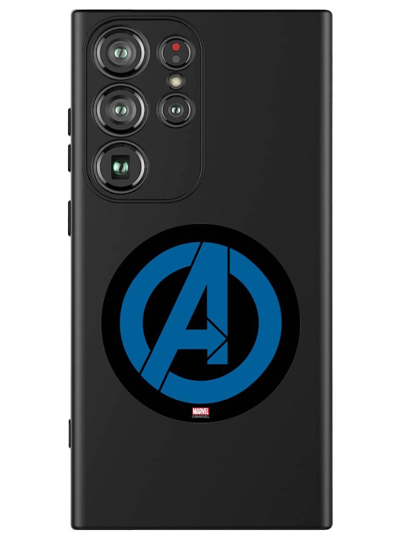 Theodor Protective Slim Fit Case Liquid Silicone Cover with Full Body Protection Anti-Scratch Shockproof Case For Samsung Galaxy S24 Ultra (Black) - Avengers logo - Image 1