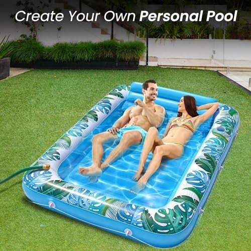 JAMBO XXL Inflatable Tanning Pool Lounger Float, 80 x 56 Sun Tanning Pool Float with Pillow Water Lounge Raft Pool Floatie for Adults Tanning Raft Pool Tub Water Tanning Bed Kiddie Pool Tanning Floats - Image 3