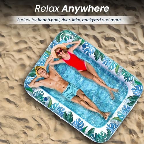 JAMBO XXL Inflatable Tanning Pool Lounger Float, 80 x 56 Sun Tanning Pool Float with Pillow Water Lounge Raft Pool Floatie for Adults Tanning Raft Pool Tub Water Tanning Bed Kiddie Pool Tanning Floats - Image 5