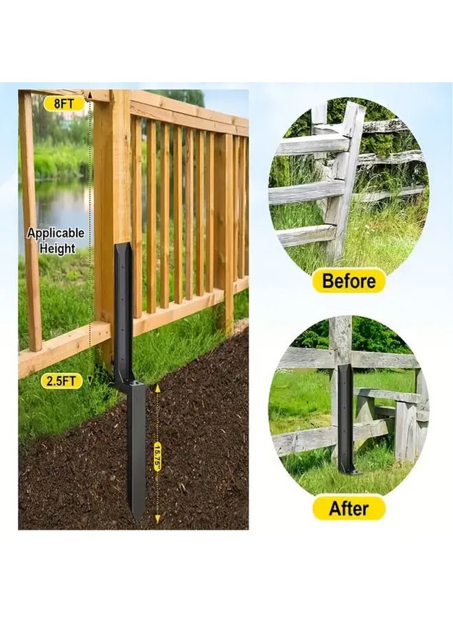 Black Heavy Duty Metal Fence Post Repair Kit With Steel Anchors For Tilted Wood Support - Image 3