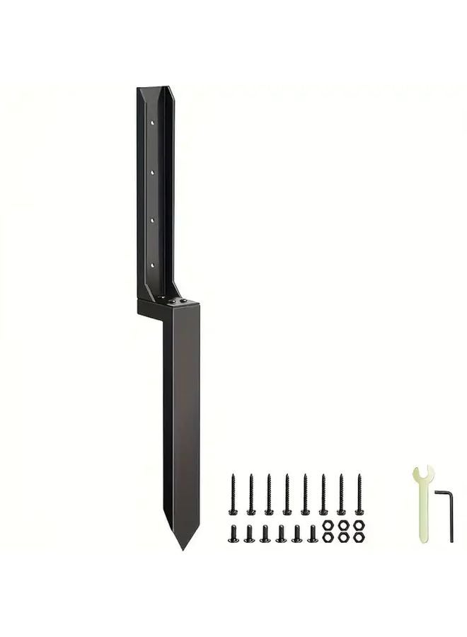 Black Heavy Duty Metal Fence Post Repair Kit With Steel Anchors For Tilted Wood Support - Image 1