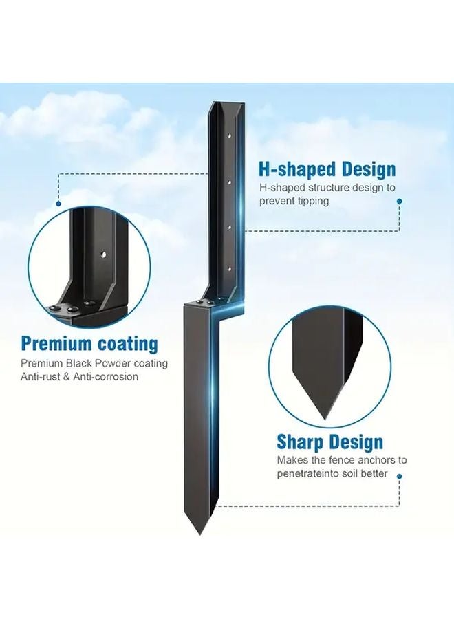 Black Heavy Duty Metal Fence Post Repair Kit With Steel Anchors For Tilted Wood Support - Image 5