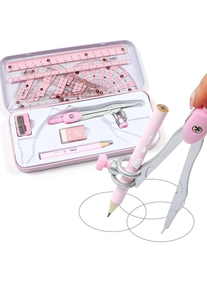 إيروريكس مجموعة أدوات الرياضيات مكونة من 8 قطع هندسية مع صندوق تخزين مقاوم للكسر، مجموعة أدوات هندسية للمدرسة تتضمن مسطرة ومنقلة وبوصلة وقلم رصاص ومبراة وممحاة وما إلى ذلك، مناسبة للطلاب - Image 1