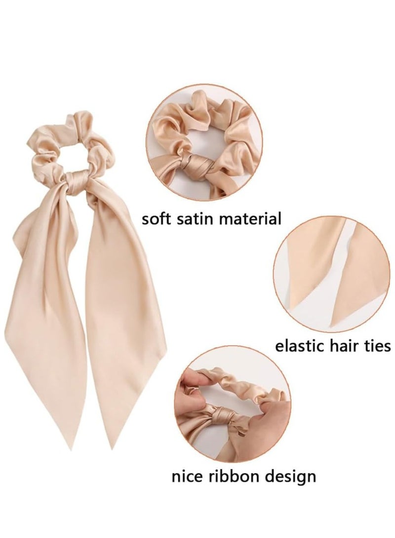 Oasisgalore 3 Pcs Satin Scarf Knotted Hair Scrunchies with Long Tail, Elastic Bow Hair Bands for Women & Girls  - Image 2