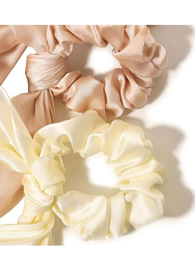 Oasisgalore 3 Pcs Satin Scarf Knotted Hair Scrunchies with Long Tail, Elastic Bow Hair Bands for Women & Girls  - Image 3
