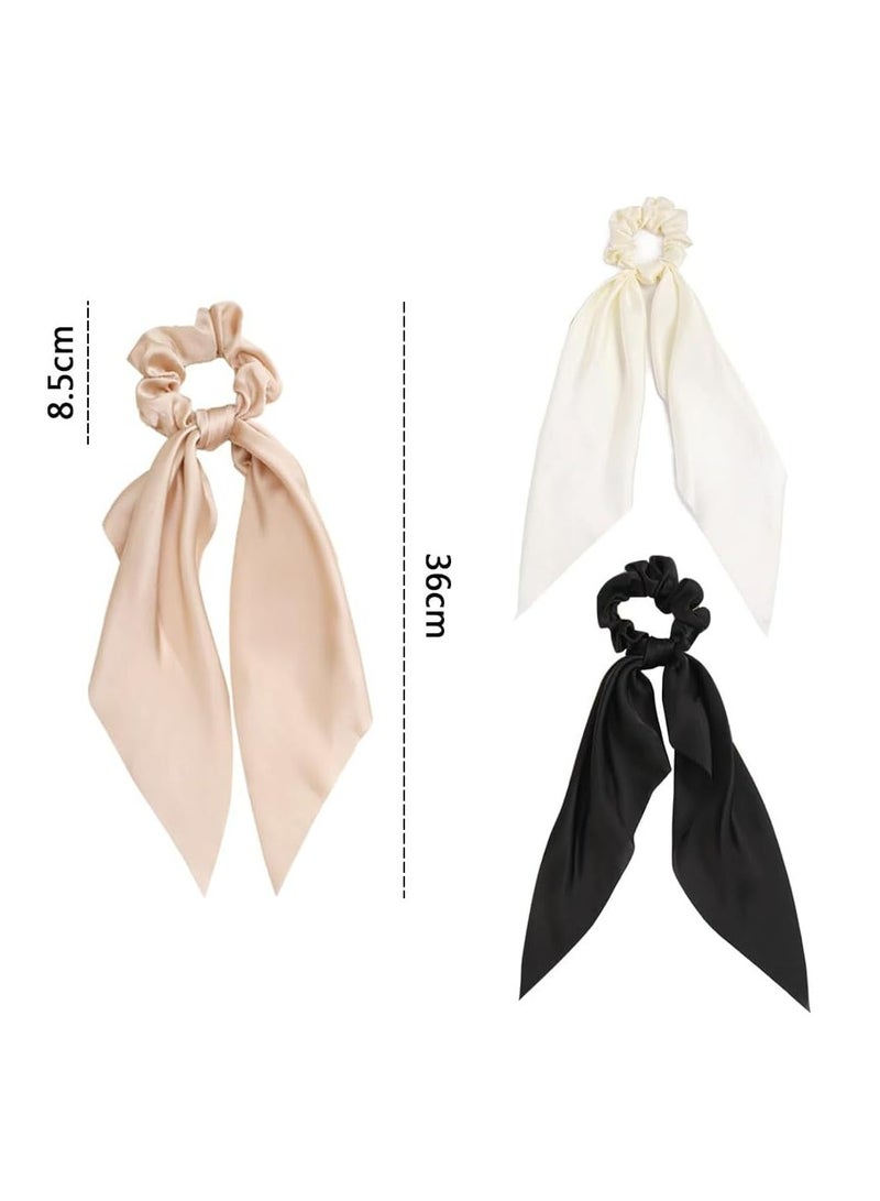 Oasisgalore 3 Pcs Satin Scarf Knotted Hair Scrunchies with Long Tail, Elastic Bow Hair Bands for Women & Girls  - Image 4