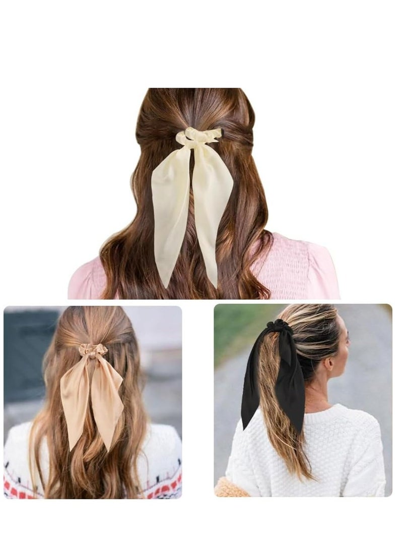 Oasisgalore 3 Pcs Satin Scarf Knotted Hair Scrunchies with Long Tail, Elastic Bow Hair Bands for Women & Girls  - Image 5