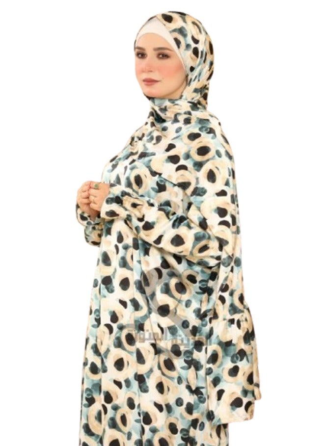 Caesar Prayer and Home Wear Isdal in Armani Satin with Simple Design – Attached Scarf, Free Size - Image 3