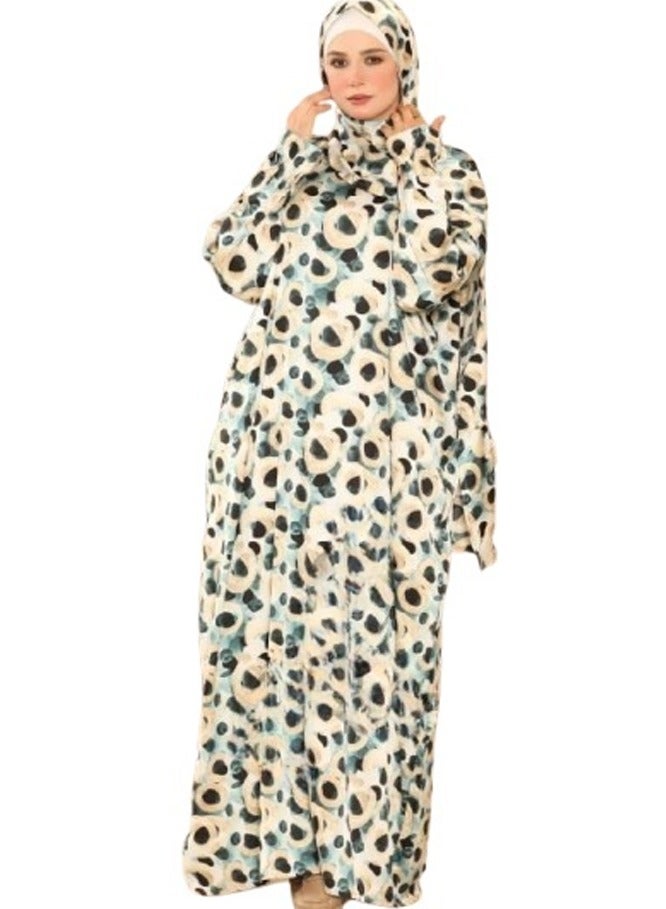 Caesar Prayer and Home Wear Isdal in Armani Satin with Simple Design – Attached Scarf, Free Size - Image 1