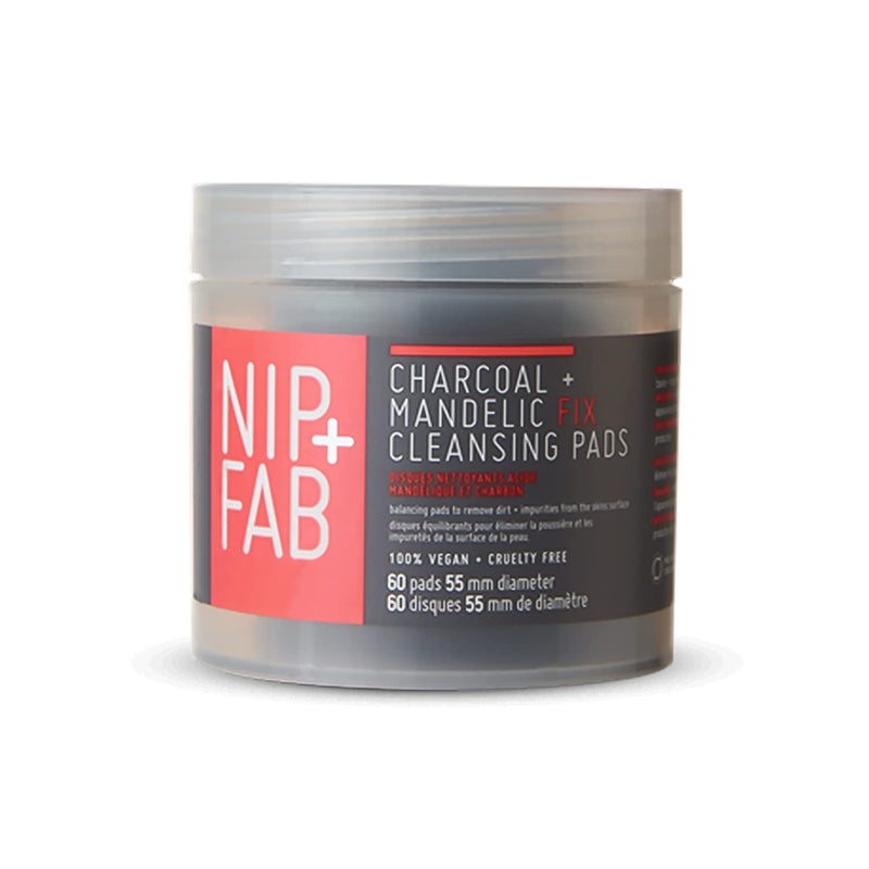 NIP+FAB Nip+Fab Charcoal and Mandelic Acid Fix Daily Cleansing Face Pad with Witch Hazel and Lotus Flower Extract for Refining Minimizing Pores Oil Control, 60 Count  - Image 1