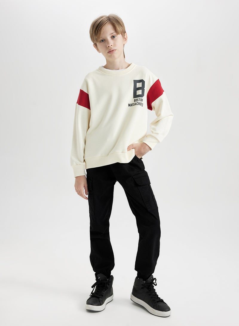 DeFacto Ecru Crew Neck Back Printed Thick Sweatshirt  - Image 4