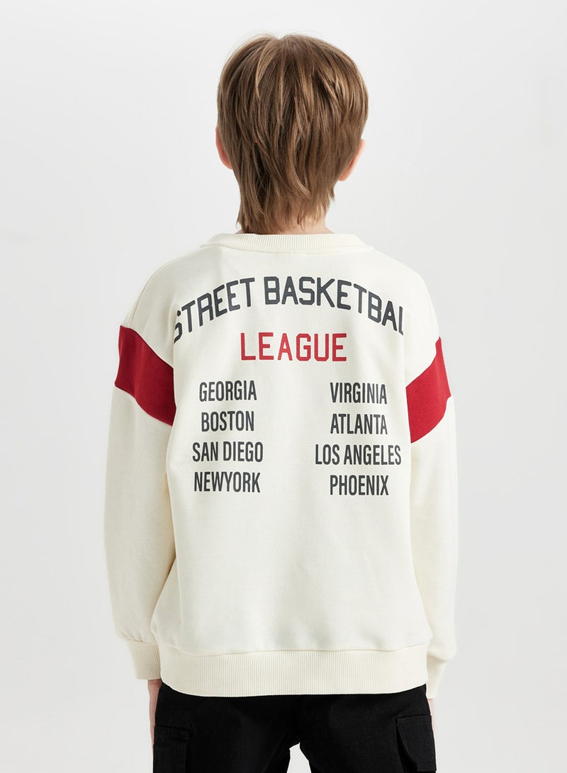 DeFacto Ecru Crew Neck Back Printed Thick Sweatshirt  - Image 2