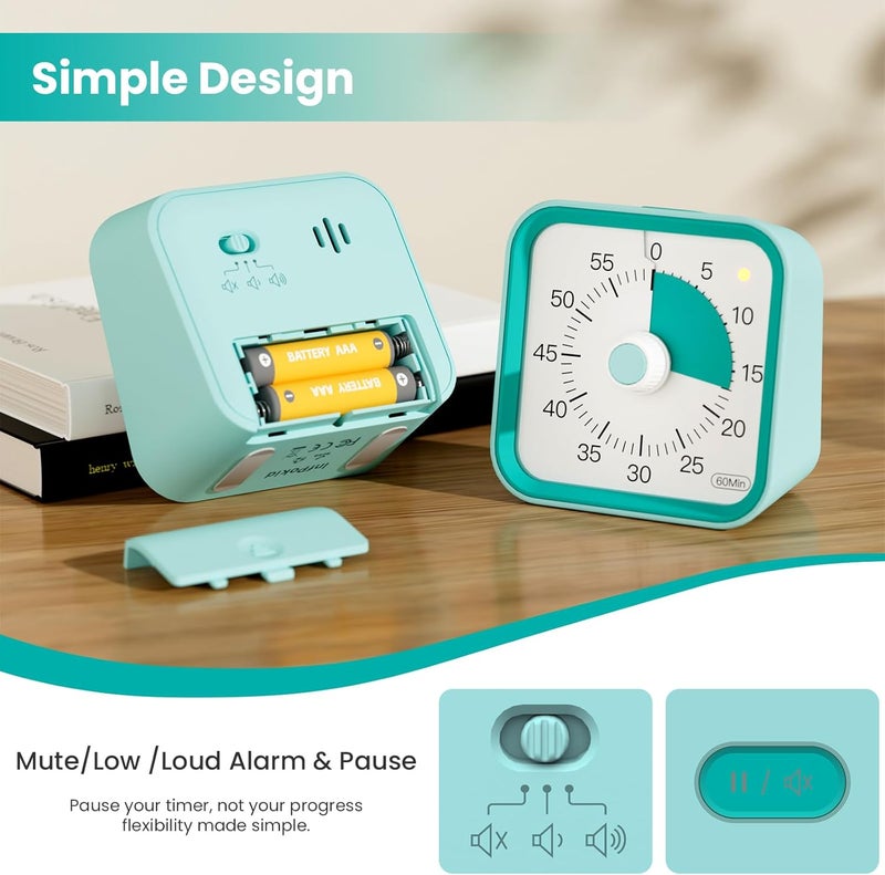 InfPokid Visual Timer with Pause Function for Kids and Adults, Productivity Timer for Study, Teaching, Kitchen Cooking, Office Meetings, Time Management for ADHD (Green) - Image 4