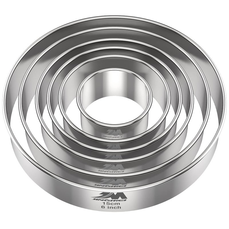 M JNGMEI 6 Pieces Stainless Steel Cookie Biscuit Cutter Set 2 335 45and6 Biscuit Plain Edge Round Cutters large Sizes Shape Molds Ranging from 26 Inches Multiple Sizes