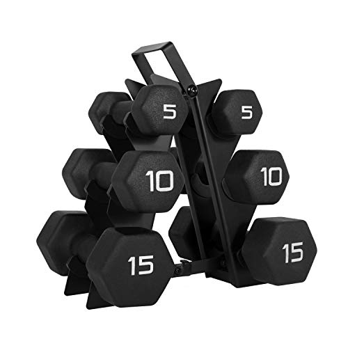 CAP Barbell 60 lb Neoprene Hex Dumbbell Weight Set with a Vertical A-Frame Rack - Black - Image 1