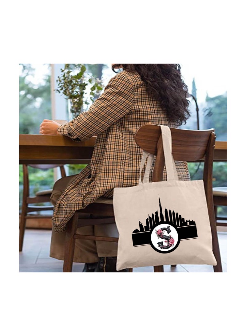 PRINTSHOP4ME Initial Monogram Cotton Tote Bag With Dubai Skyline Theme-Perfect For Reusable Grocery And Travel Bag-Gift For Her-Friends And Family - Image 3