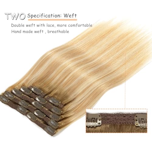 Caliee Hair Extensions Clip in Human Hair 16inch Invisible Double Weft Lace Clip in Hair Extenisons for Full Head 120g Balayage Human Hair Extensions Clip in Remy Hair Extenions Nutural Straight Hair - Image 4
