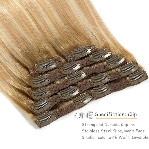 Caliee Hair Extensions Clip in Human Hair 16inch Invisible Double Weft Lace Clip in Hair Extenisons for Full Head 120g Balayage Human Hair Extensions Clip in Remy Hair Extenions Nutural Straight Hair - Image 3