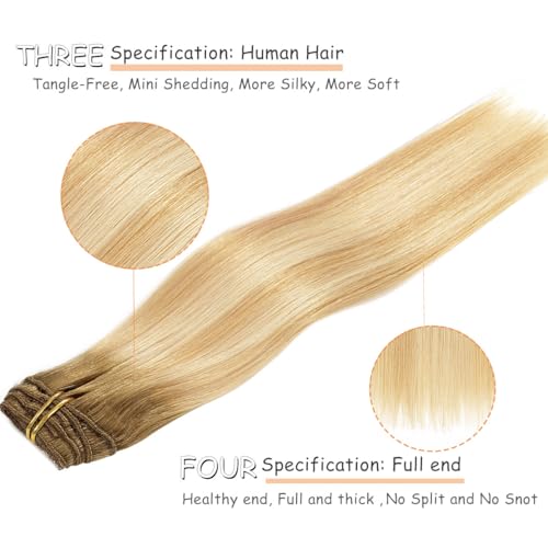 Caliee Hair Extensions Clip in Human Hair 16inch Invisible Double Weft Lace Clip in Hair Extenisons for Full Head 120g Balayage Human Hair Extensions Clip in Remy Hair Extenions Nutural Straight Hair - Image 5